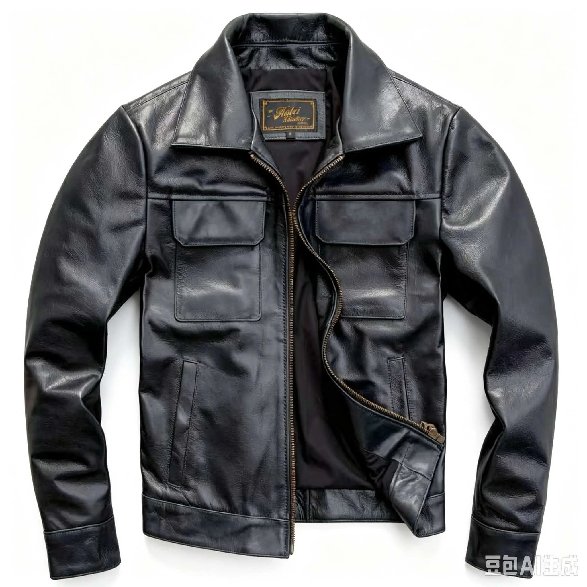 Men's Deep Navy Black Genuine Oil-Waxed Cowhide Convertible Collar Short Fit Slim Commuter Vintage Jacket with 4-Pocket Loadout