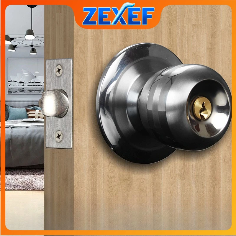 Perillas de puerta globulares de aleación de aluminio ZEXEF, perilla de bloqueo de rotación, perilla de puerta de Metal con llave para dormitorios y salas de estar