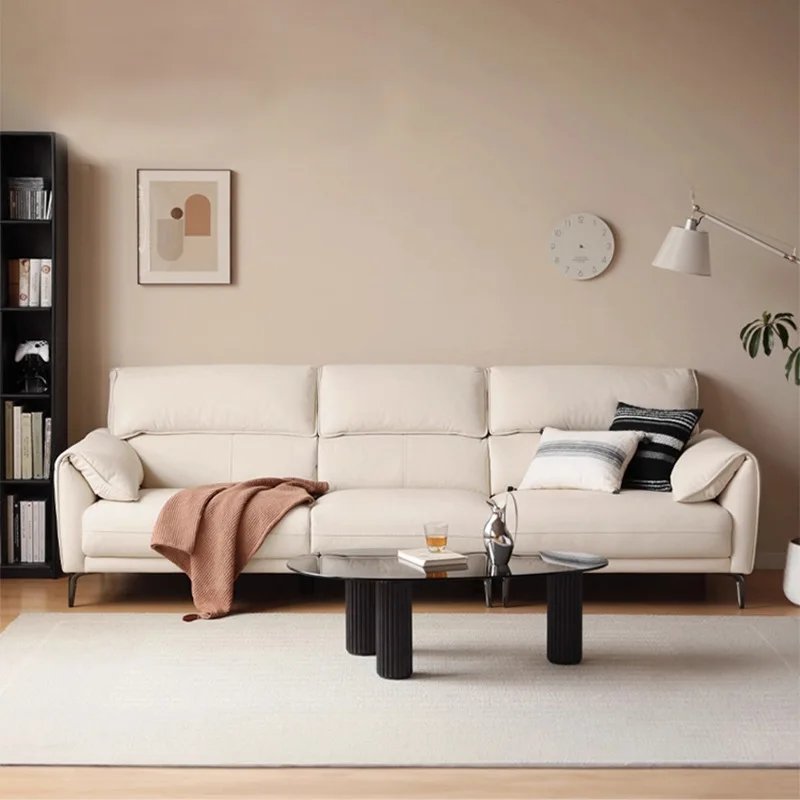 

Leather sofa, first-layer cowhide, small apartment, household, white, three-person, straight-row sofa