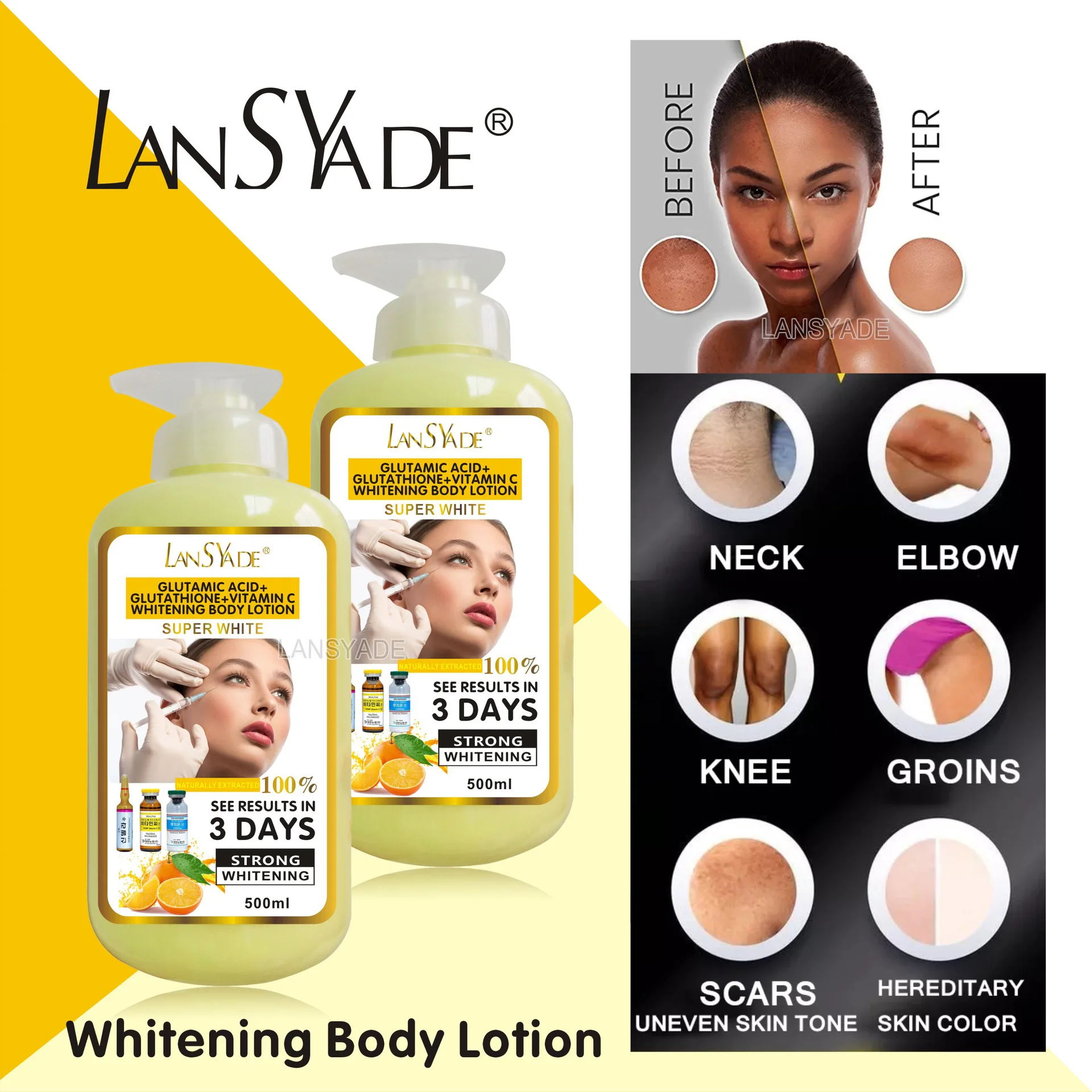 500ml Glutamic Acid+Glutathione+Vitamin C Whitening Body Lotion Skin Whitening Products For Dark Skin Women For All Skin Type
