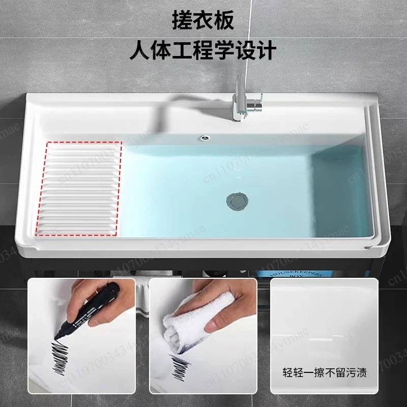 Ultra Deep Ceramic Laundry Sink With Washboard Stainless Steel Support Bracket Balcony Washing Basin