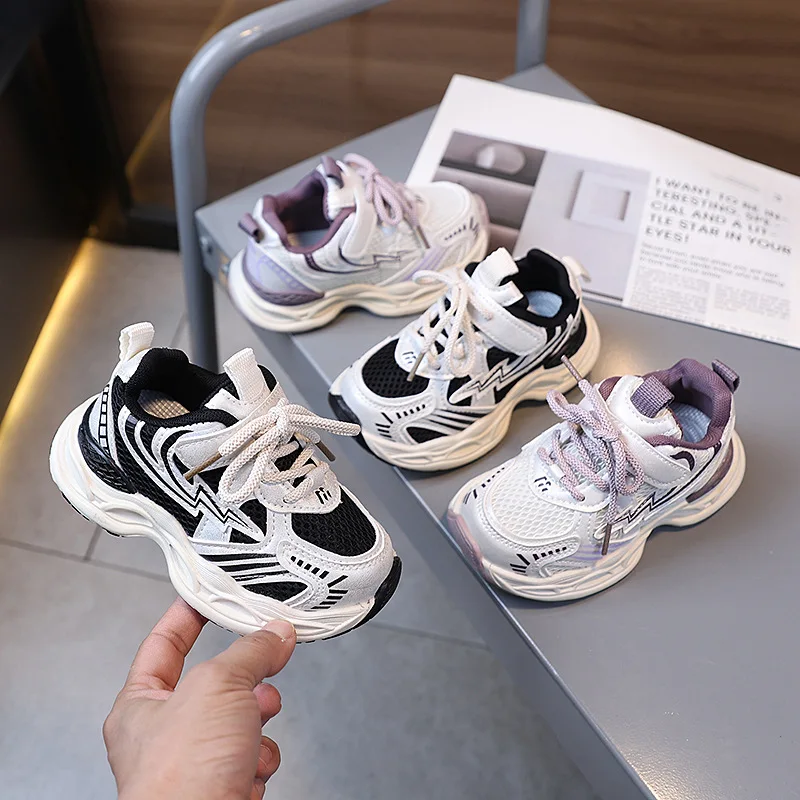 Kids Fashion School Sneakers Spring Autumn Patchwork Mesh Causal Shoes for Boy Girl Sports Lightweight Children Basketball Shoes
