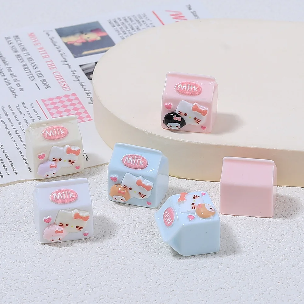 

10PCS Sanrio accessories 3D milk box Hello Kitty Handmade DIY mobile phone hair accessories keychain resin Decor accessories