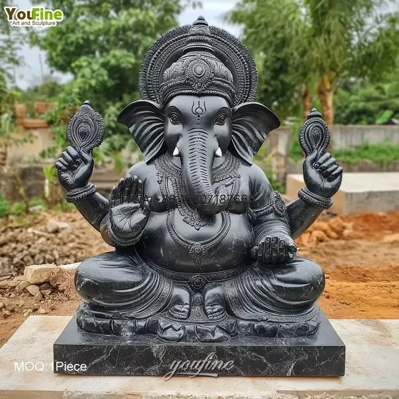 Wmwmnu for Temples or Homes Hindu Decor Sculpture Black Marble Ganesha Statue