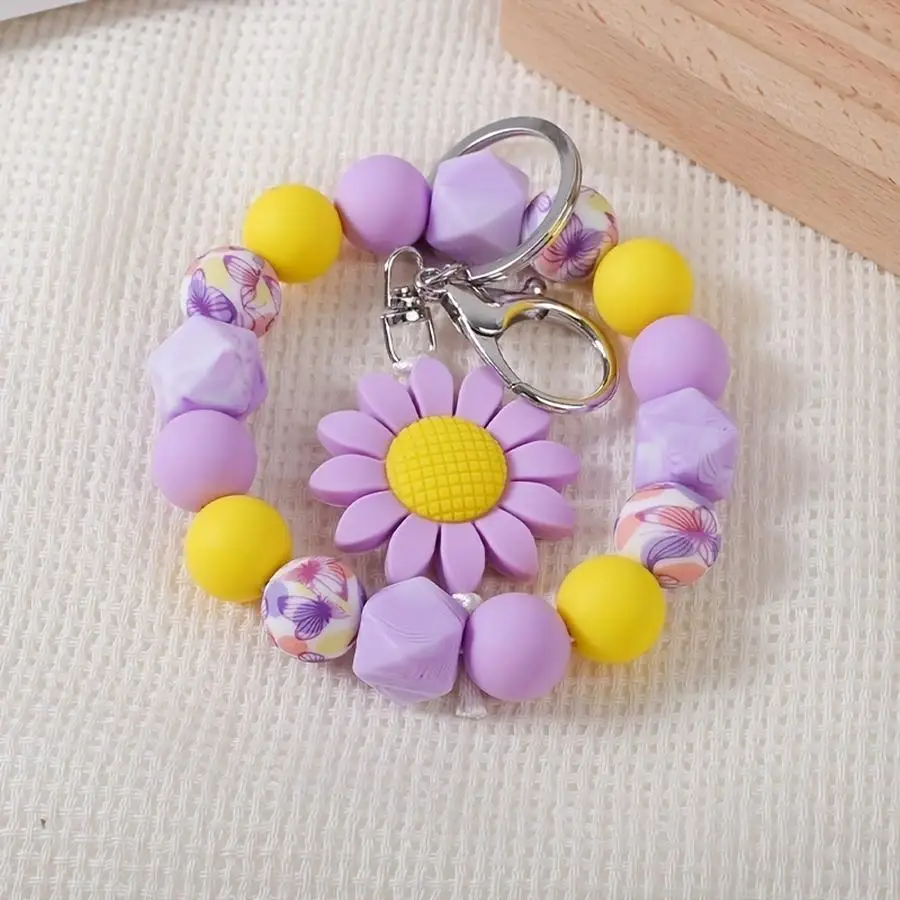 1/5/10/20/50/100pcs Charming Sunflower Beaded Keychain with Small Floral Pattern, Sunflower Pendant for Bags and Backpacks, Perf