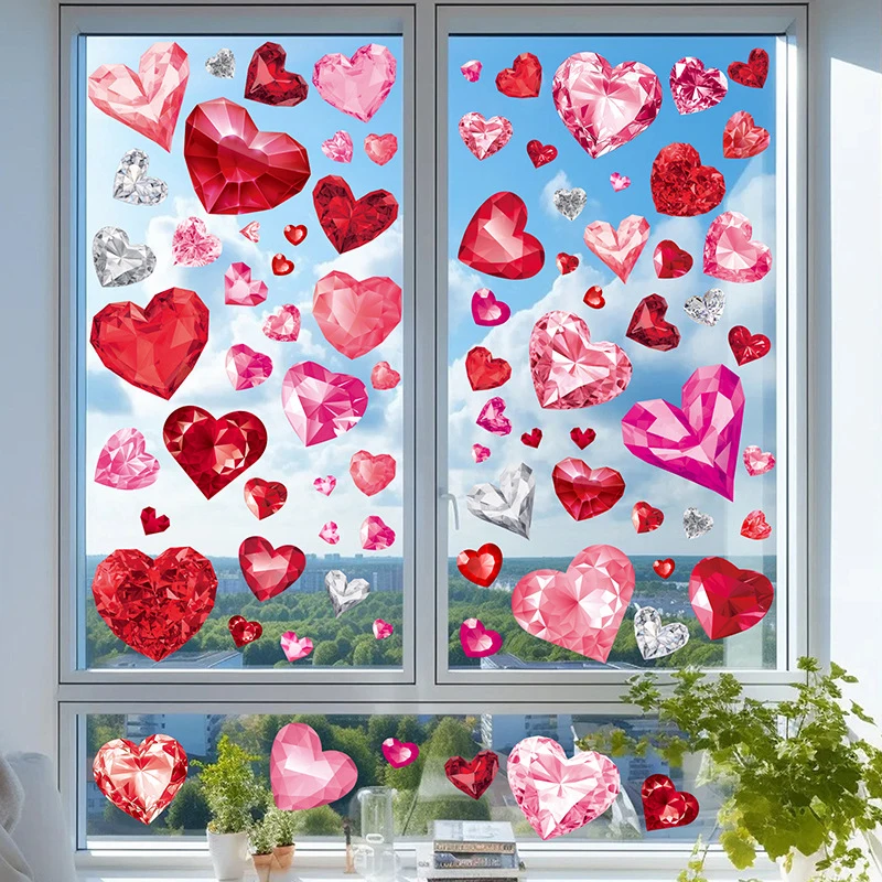 9pcs Pink Valentine Static Window Sticker Happy Valentine‘s Day Decor For Home Sweet Cupid Love Heart Decor Wall Door Stickers