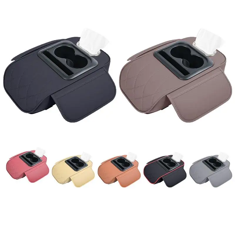 

Car Center Console Cover 5-in-1 Console Cover PU Leather Armrest Cushion with Cup Holder Phone Slot Car Accessories Heightening