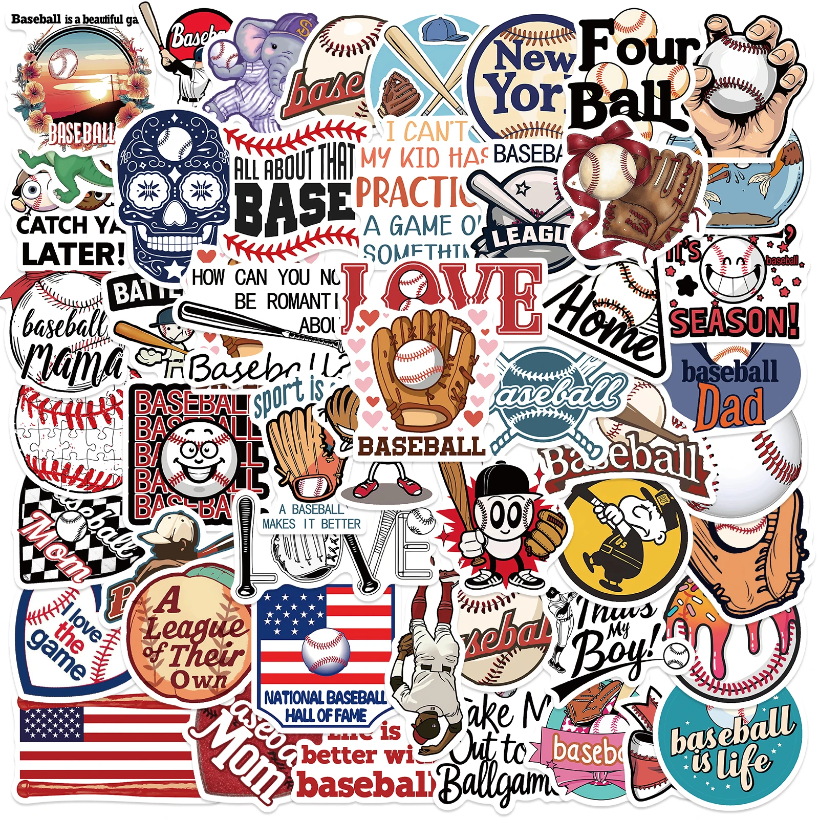 50 pçs legal beisebol esporte adesivos à prova dwaterproof água decalque do vinil para adultos adolescentes crianças notebook garrafa de água portátil bagagem telefone guitarra