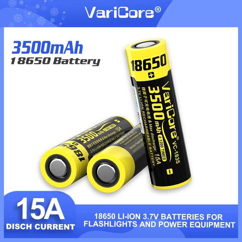 

VariCore 100% Original 3.7V 18650 Battery 3500mAh Lithium Rechargeable Battery flashlight Toys fans