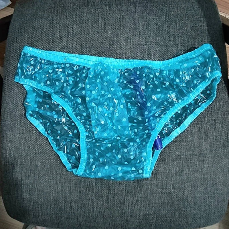 Clear Men's Loose PVC Plastic Panties With Sheath Transparent Panties Low Waist Underpants Polka Dot Waterproof Briefs