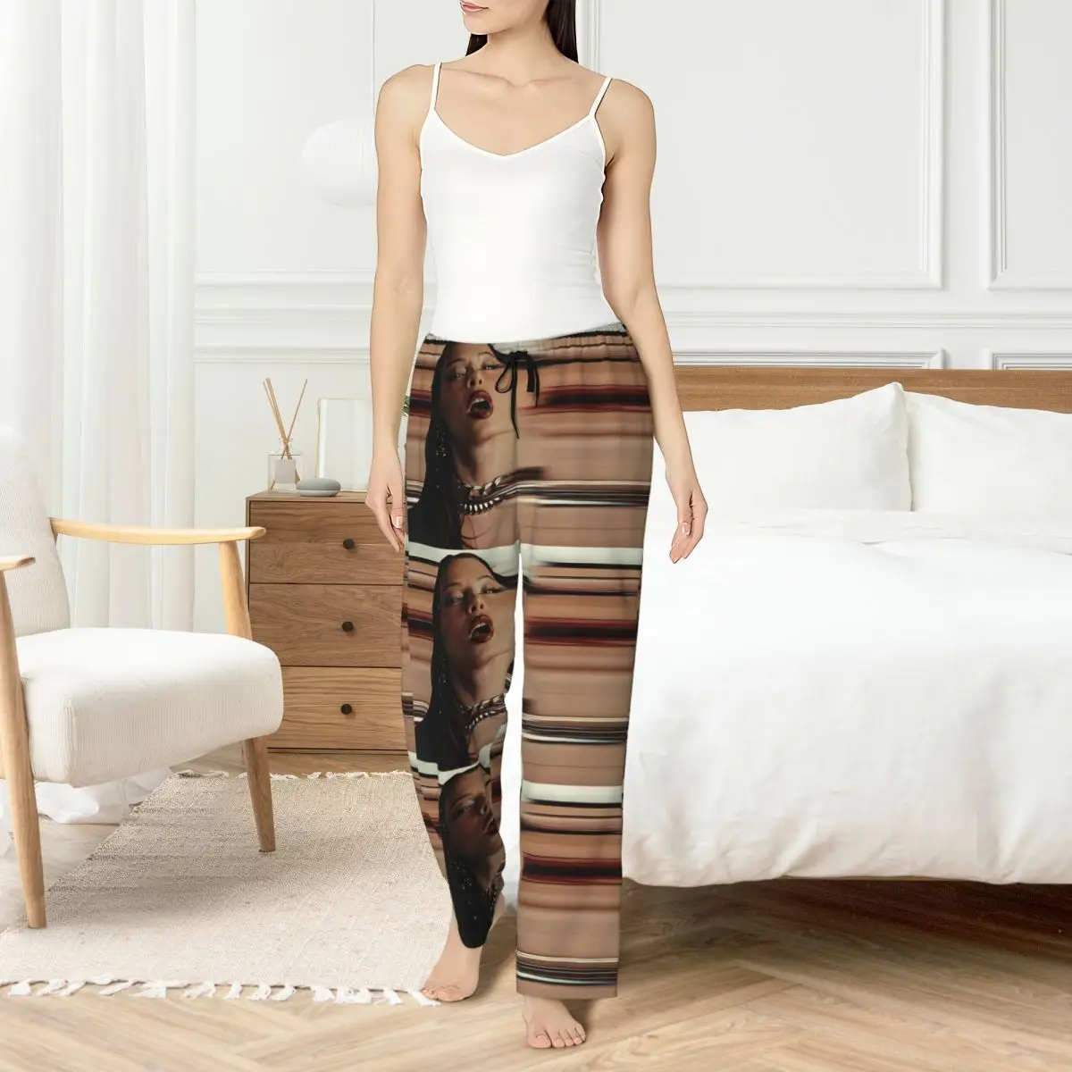 

Пижамные штаны Нины Пуба с индивидуальным принтом, женская одежда для сна с музыкальной певью и карманами