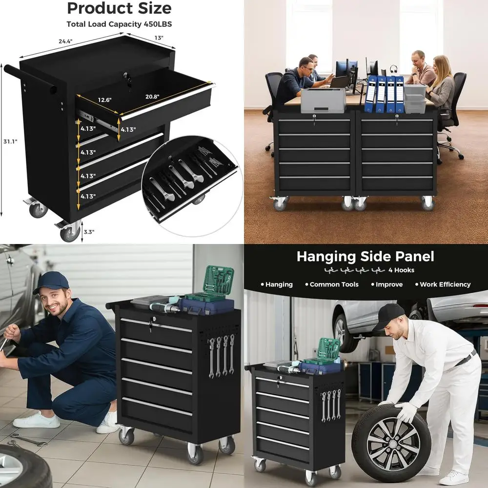 

Портативный комод для инструментов с 5 ящиками и шкафом для хранения для мастерских и ремонтных мастерских