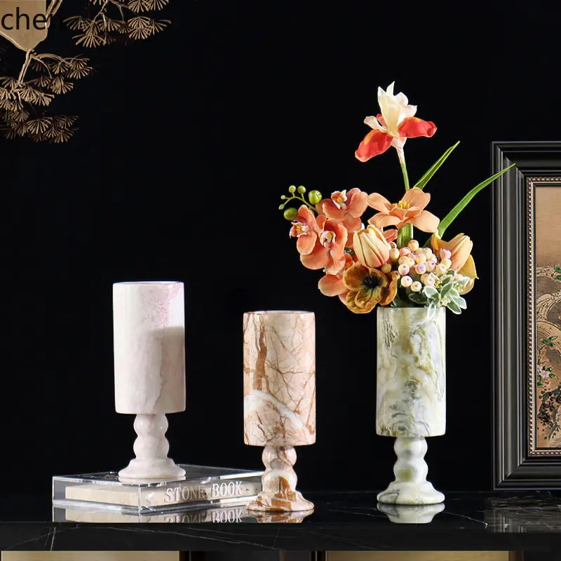 YFY  minimalist marble flower vase - desktop/coffee table decor, premium floral arrangement, jade vase, romantic home ambiance
