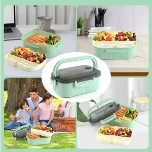 Versiegelte tragbare Lunchbox für Kinder, 2 Schichten von Lebensmitteln Lagerbehälter, Bento Snack Box mit Besteck, Lecketest, 1PC 6 Hauptverkaufsmikrowellen -Plastiktopf - №6