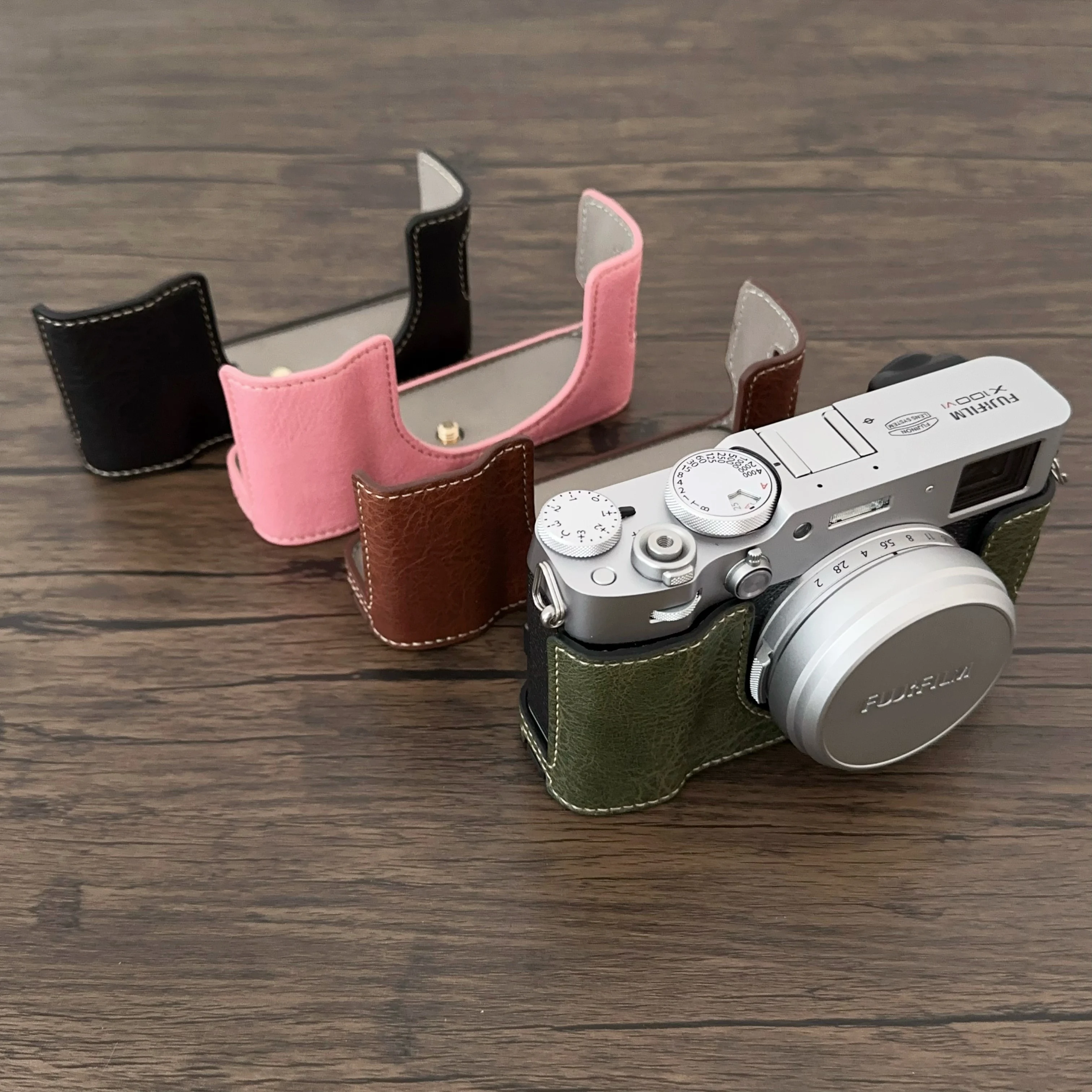 الجاموس نمط بو الجلود حالة كاميرا فيديو حقيبة نصف الجسم قاعدة ل Fujifilm X100VI فوجي x100vi واقية افتتاح الغطاء السفلي