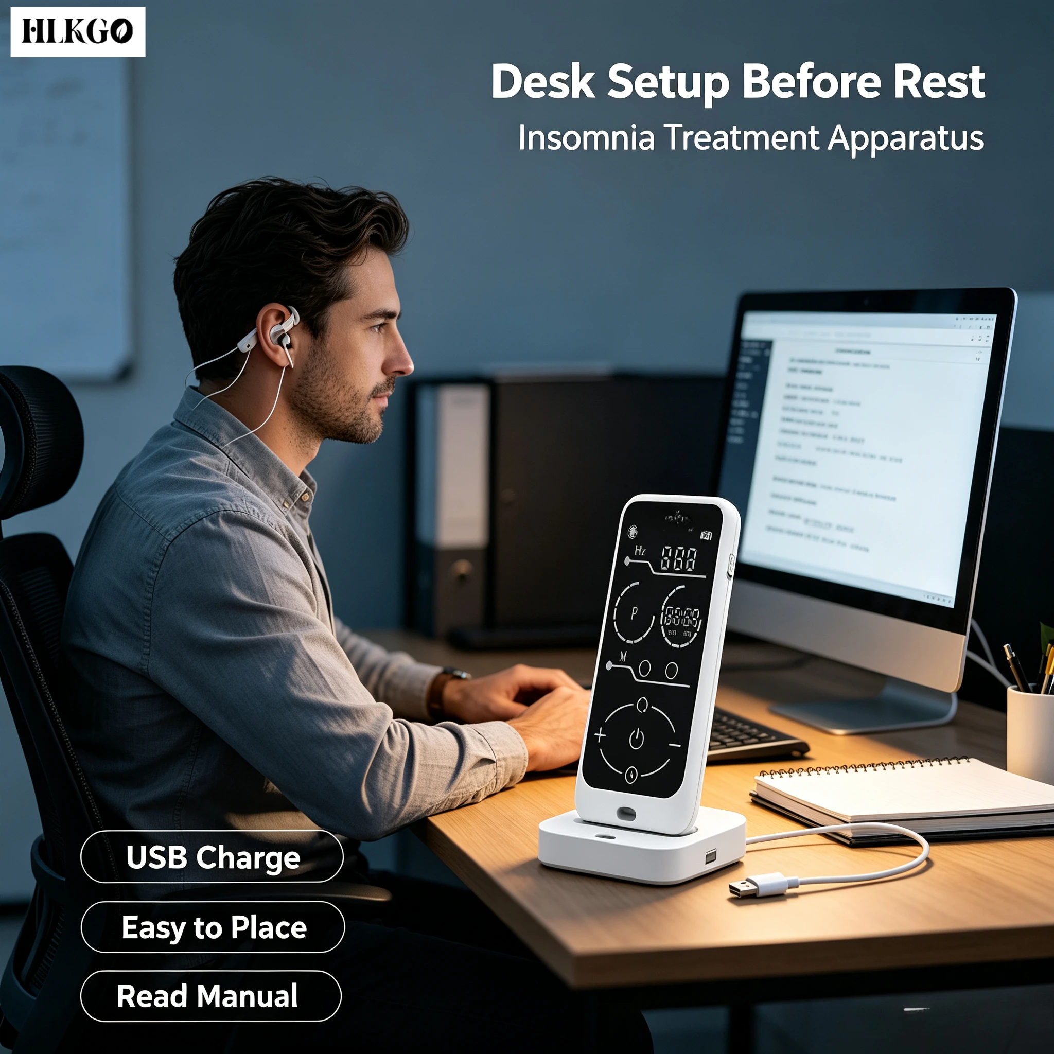 HLKGO Drug-Free Vagus Nerve Stimulator for Deep Sleep, Relieves Stress and Anxiety, Portable Home Wellness Device