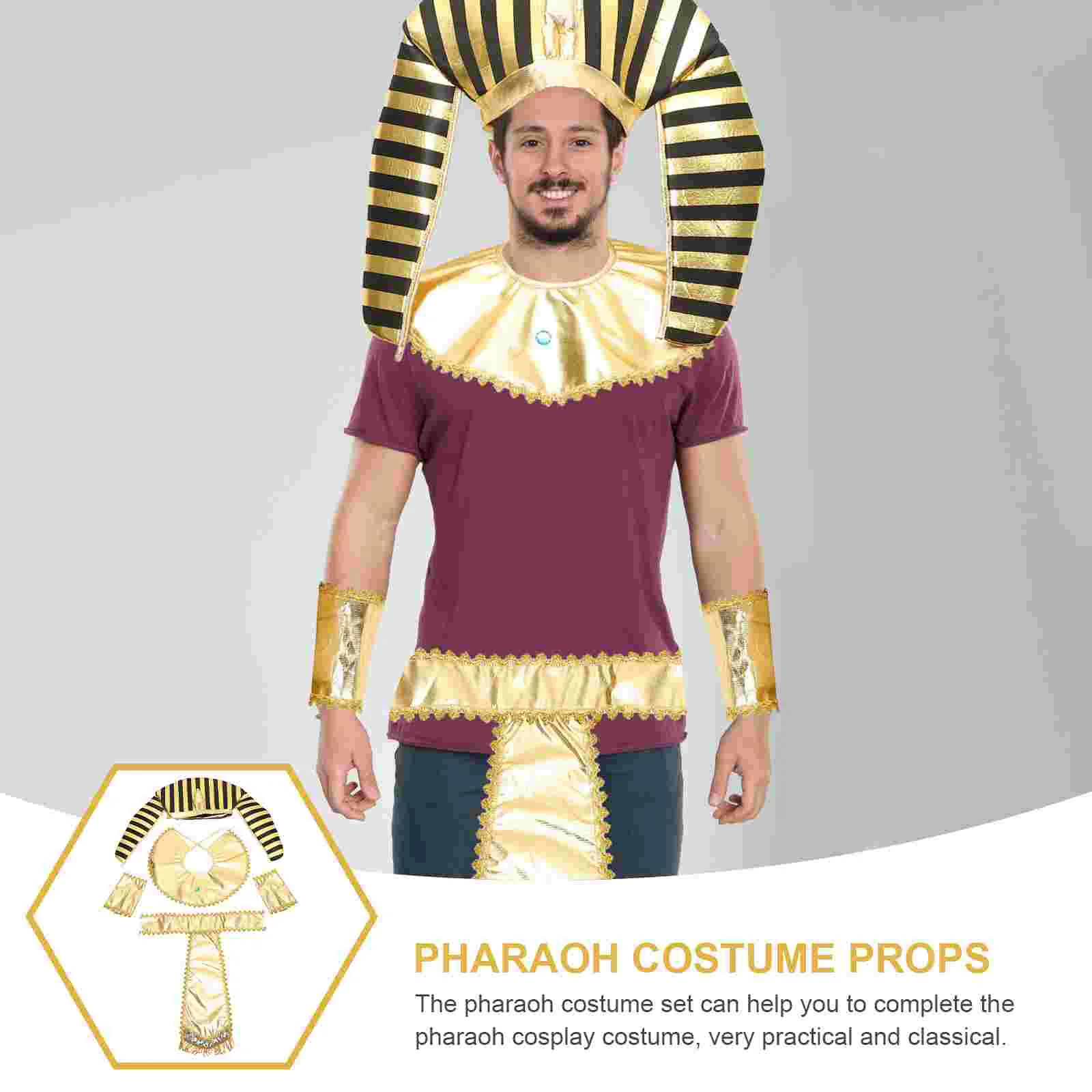 Aldult Make up Halloween Egyptian Pharaoh Makeup Costume King Dress Props 4pcs Adult Cloth Cosplay Accessories