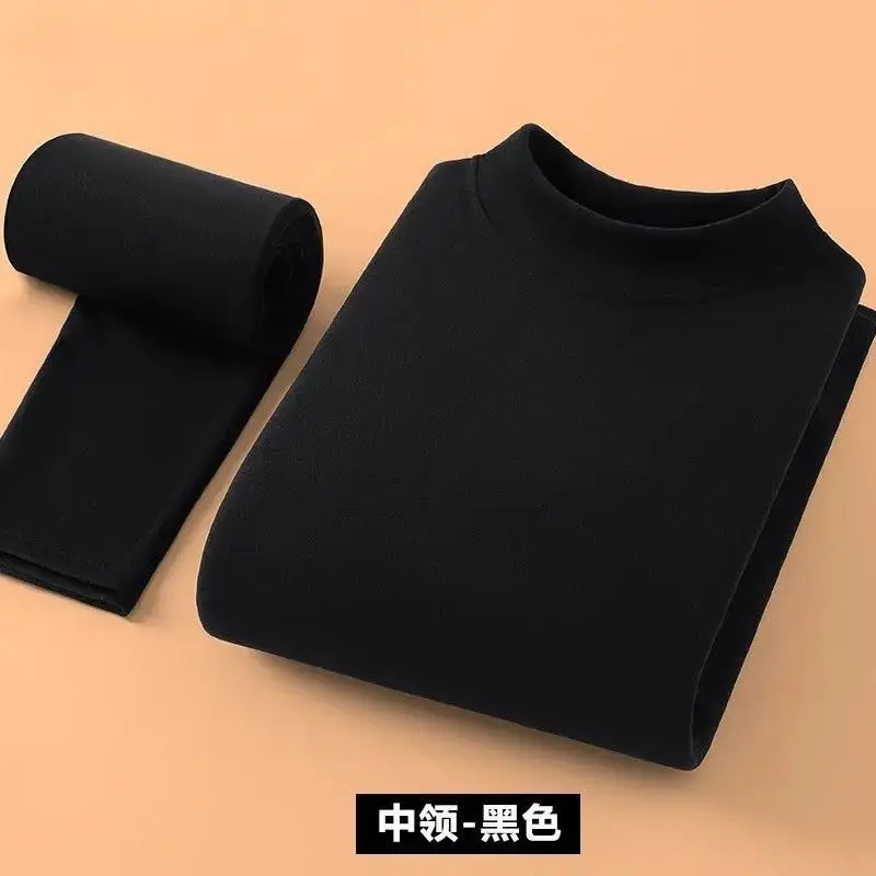 2025 outono e inverno novo terno de veludo masculino em torno do pescoço roupa interior térmica cor sólida temperatura constante high-end terno térmico