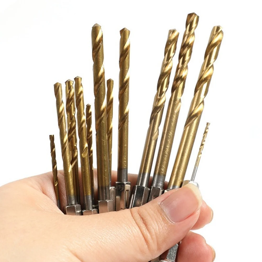 13pcs Hexagonal Twist Drill Bits High Speed Drill Titanium-coated Hole Cut Tool Anti-slipped Handle Twists drill Woodwork Drill