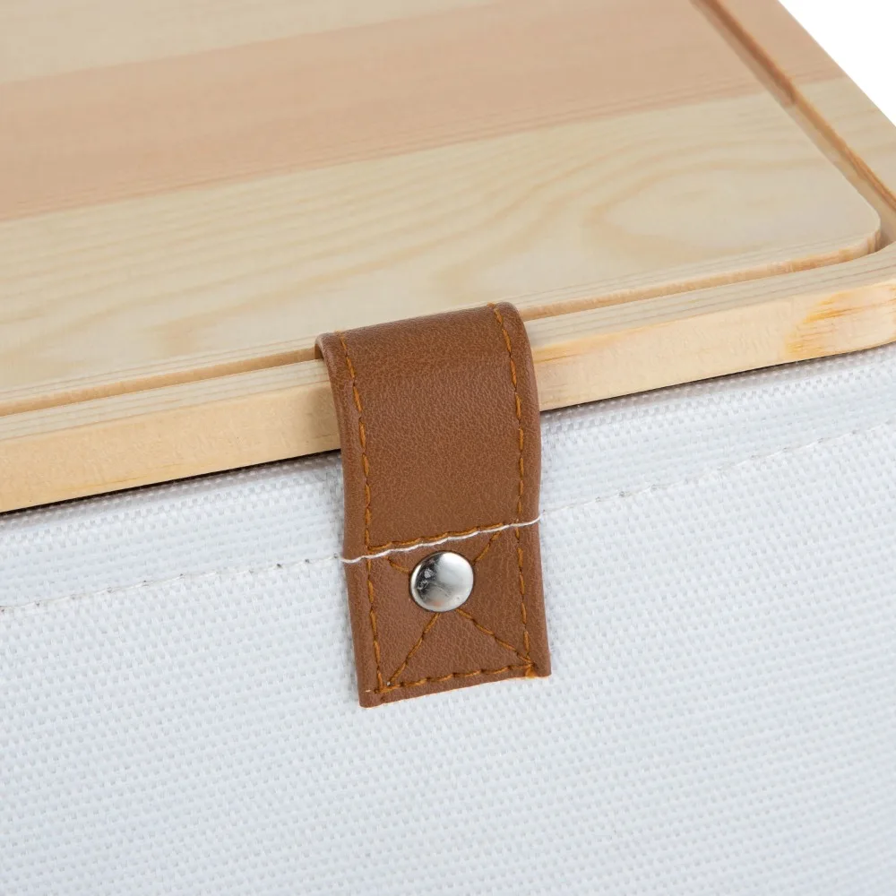 سلة قماش، غطاء من الصنوبر مع جلد صناعي، منظم سلة 10.75 بوصة عرض × 8 بوصة طول × 6 بوصة ارتفاع