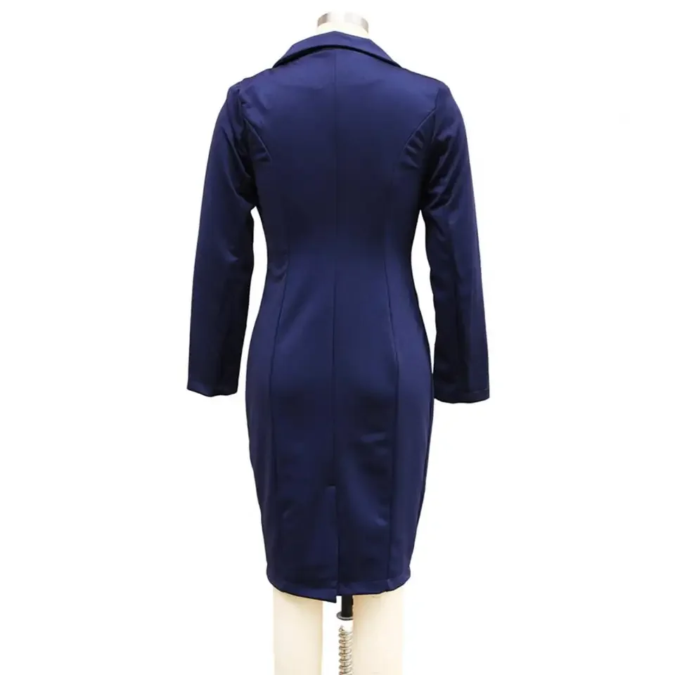 

Women's Elegant Office Midi Dress Notched Collar Solid Double Breasted Minimalist Long Sleeve Female Dresses For Autumn 2025