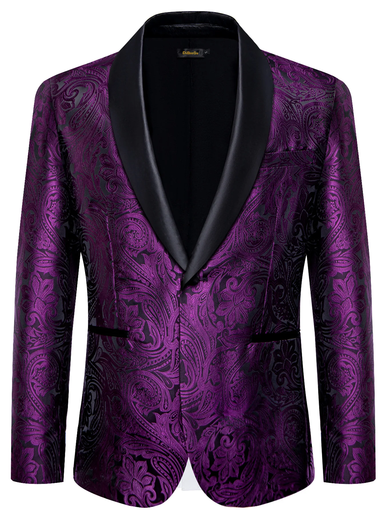 Men's Burgundy & Purple Paisley Print Suit Blazer Elegant Satin Lapel Wedding P… - Image 2