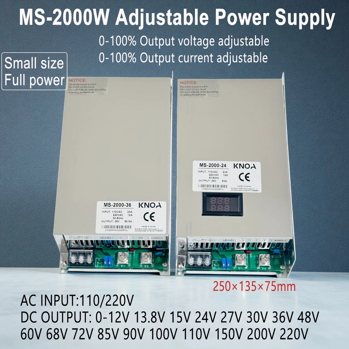 2000W Einstellbares Schaltnetzteil AC-DC 0-12V15V24V36V48V60V72V80V110V150V200V220V Industrielles SMPS mit Digitalanzeige