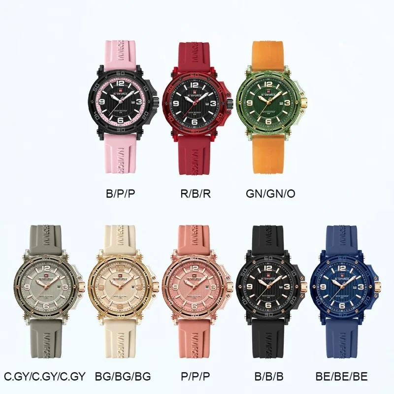 ساعة نسائية هدية NAVIFORCE ساعة كوارتز نسائية كاجوال موضة تقويم عرض مؤشر مضيء 5ATM حزام سيليكون مقاوم للماء