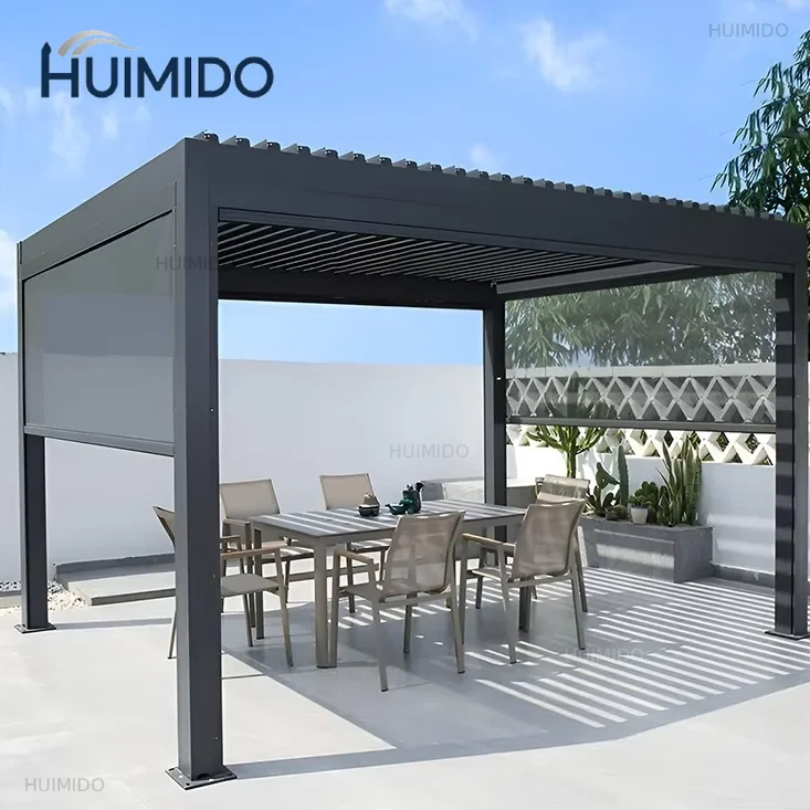Electric Bioclimatic Aluminum Modern Pergola Gazebo Waterproof Heavy Duty Adjustable Louvered Roof Outdoor Patio Garden Yard