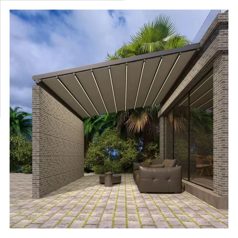 Motorized Automatic Retractable Gazebo Awning Aluminum Alloy Frame Outdoor Patio Villa Backyard Sun Shade Windproof Waterproof