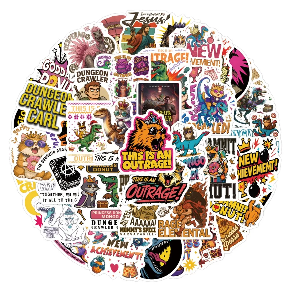 

57pcs Cartoon Dungeon Crawler Carl Graffiti Sticker Suitcase Water Cup Stationery Notebook Refrigerator Decoration DIY Decals