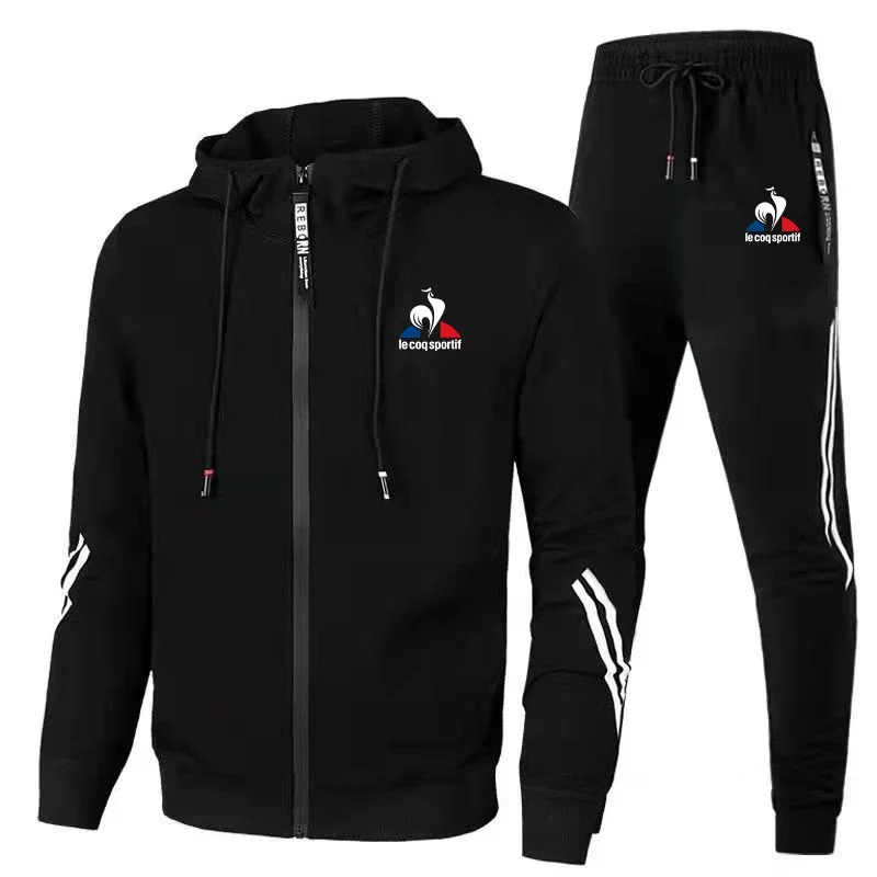 

Men's Sportswear Suit Autumn Winter Warm Windproof Tracksuit Male Fashion Printed Zipper Hoodies + Drawstring Sweatpants Outfits