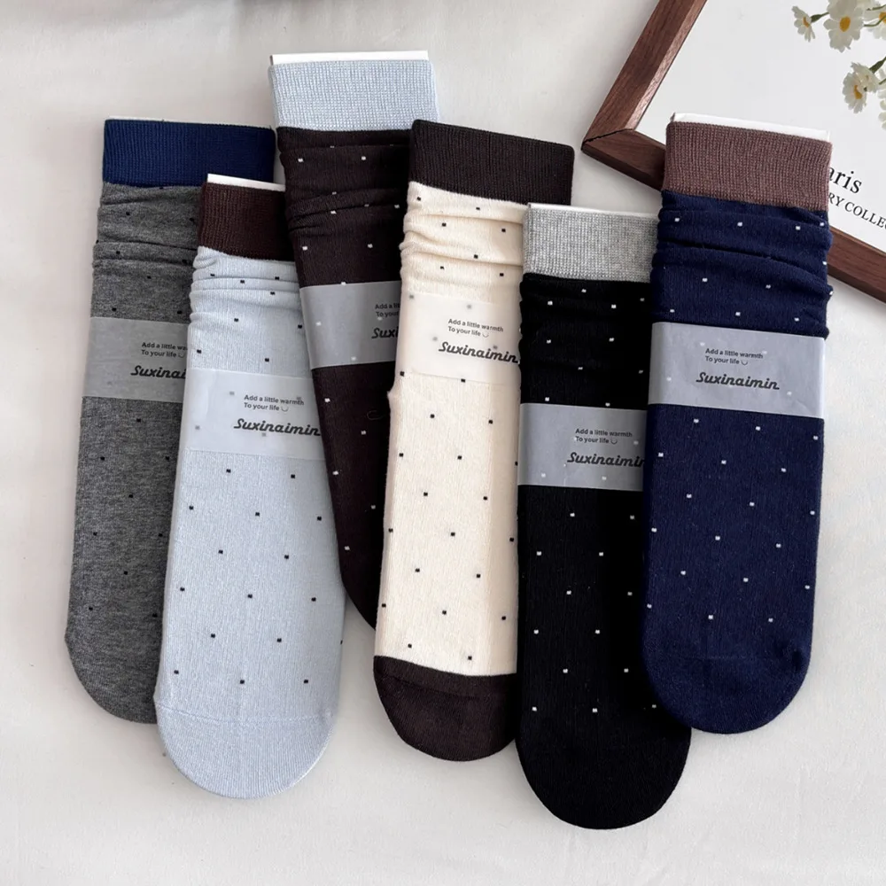 Polka Dot Medium Tube Socks Autumn and Winter Korean Cotton Knitted Long Socks Japanese Contrasting Color Retro Women's Socks