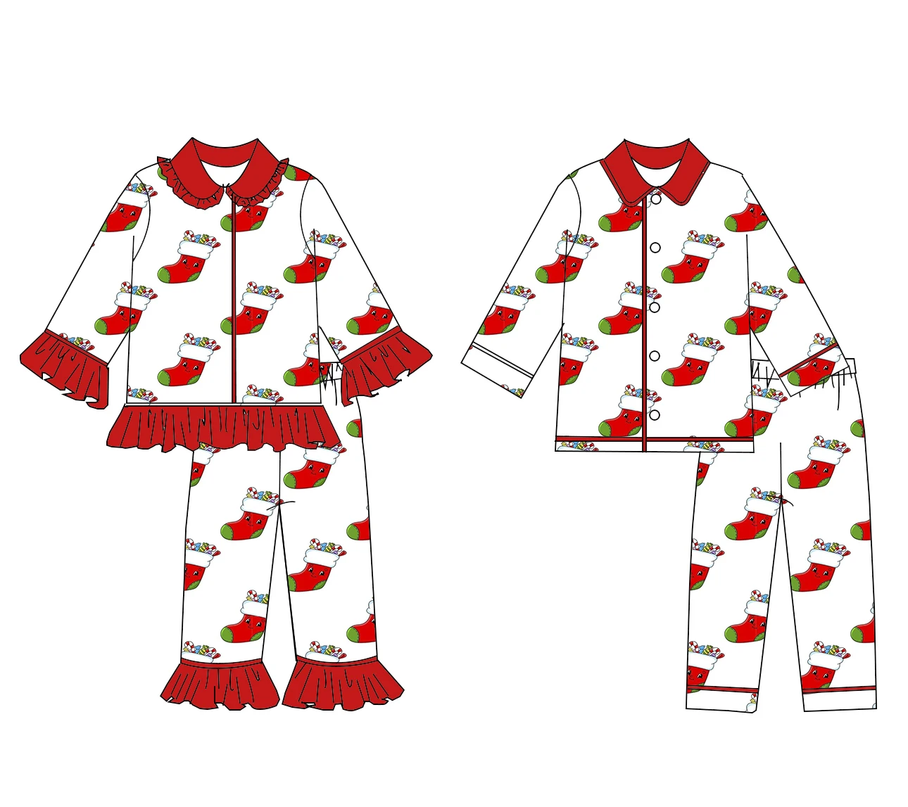 

Socks printed Christmas new autumn and winter boys and girls long-sleeved pajamas set matching boutique wholesale