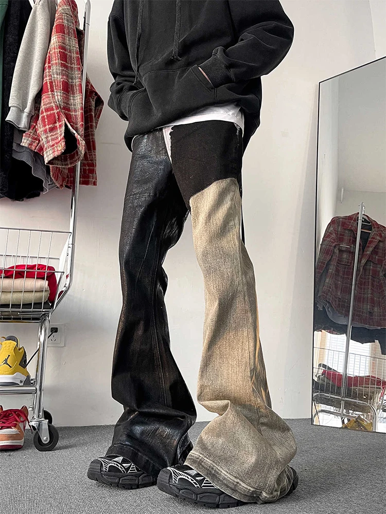 

Women's Denim Flared Pants Grunge American Retro Low Rise Jean Contrast Color Harajuku Long Trousers Bell Bottom Cyber Punk Y2k