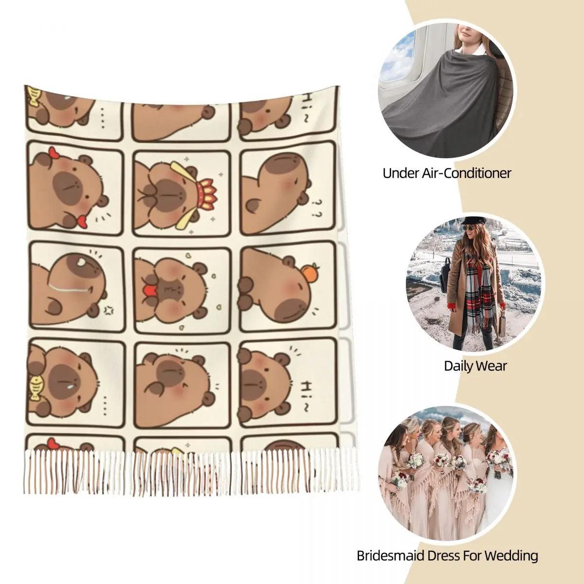 Capy Bara Cute Puppy Cartoon Shawl Wrap for Women Winter Warm Large Soft Scarf Anime Pattern Pashminas Shawl Scarves