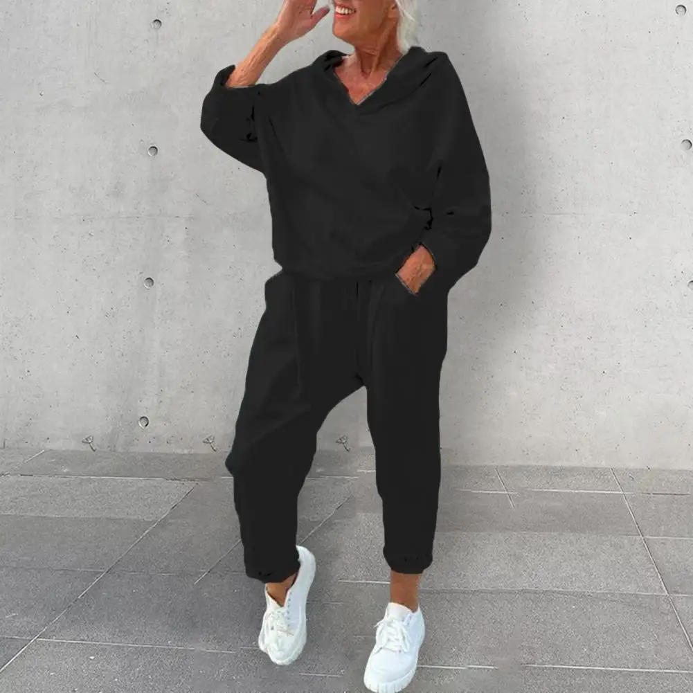 Loose Top Trousers Set Women Two-piece Hoodie Pants Set Women's Hooded Tracksuit Set with Long Sleeves Harem Pants for Spring