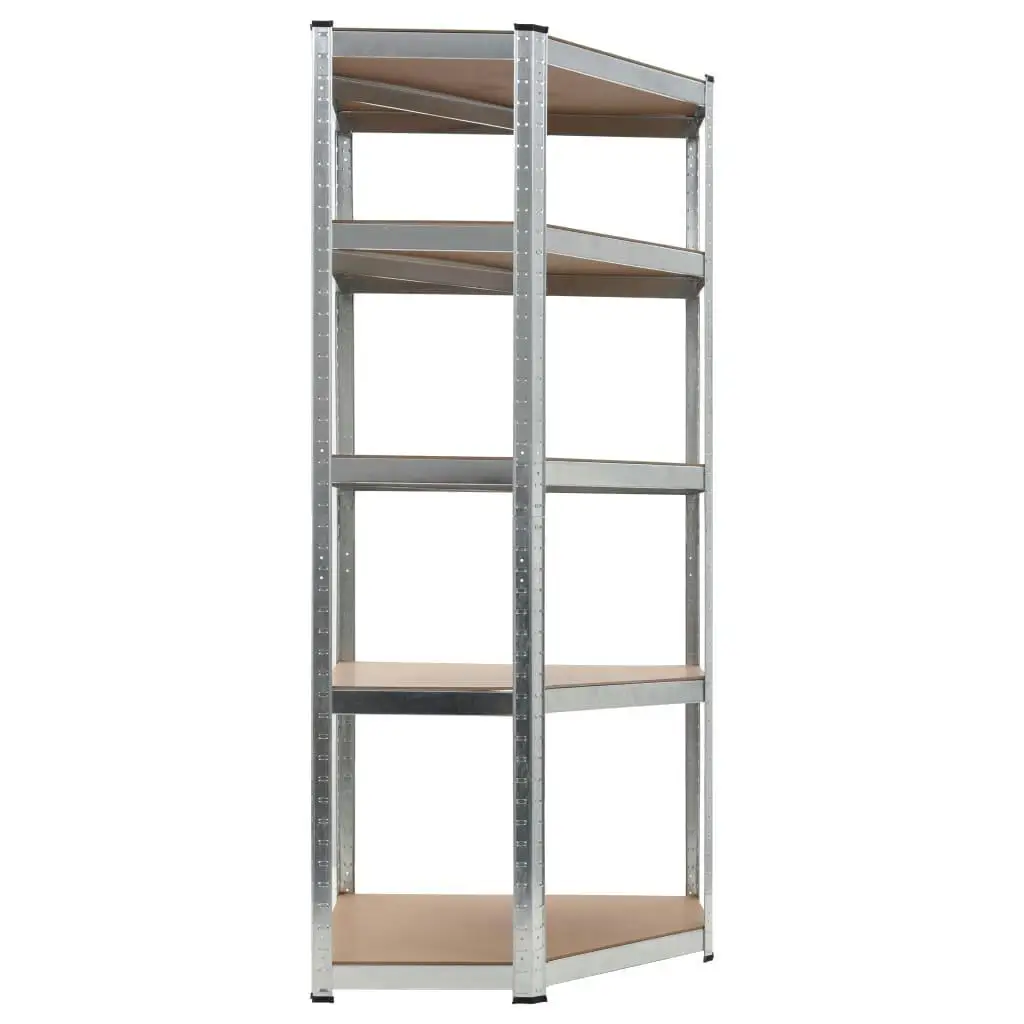 5-Layer Silver Steel & Engineered Wood Corner Shelf - Stylish Storage Solution