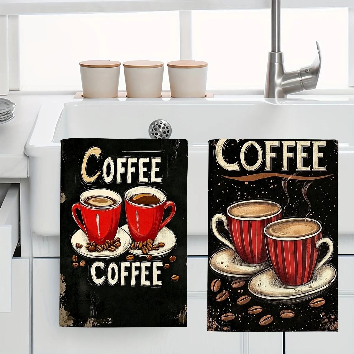 1pc Vintage Coffee Cup Printed Scrub Cloth, Soft Absorbent Kitchen Hand Towel, Perfect for Kitchen, Dining Room, Bathroom, Dorm