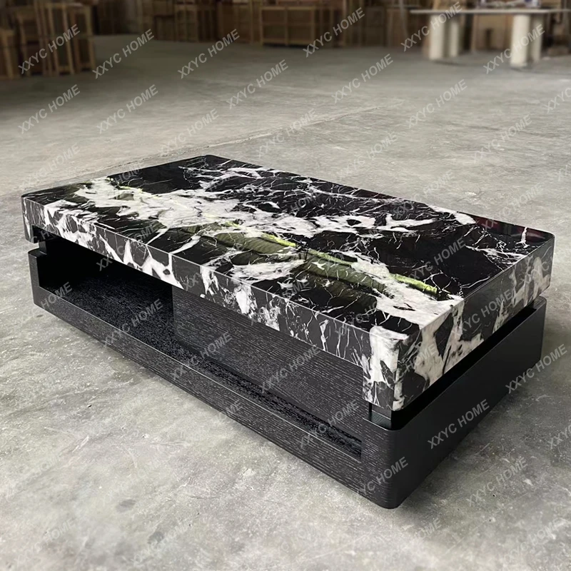 

Y Black Marble Luxury Stone Coffee Table Living Room New Home Black Walnut Wood