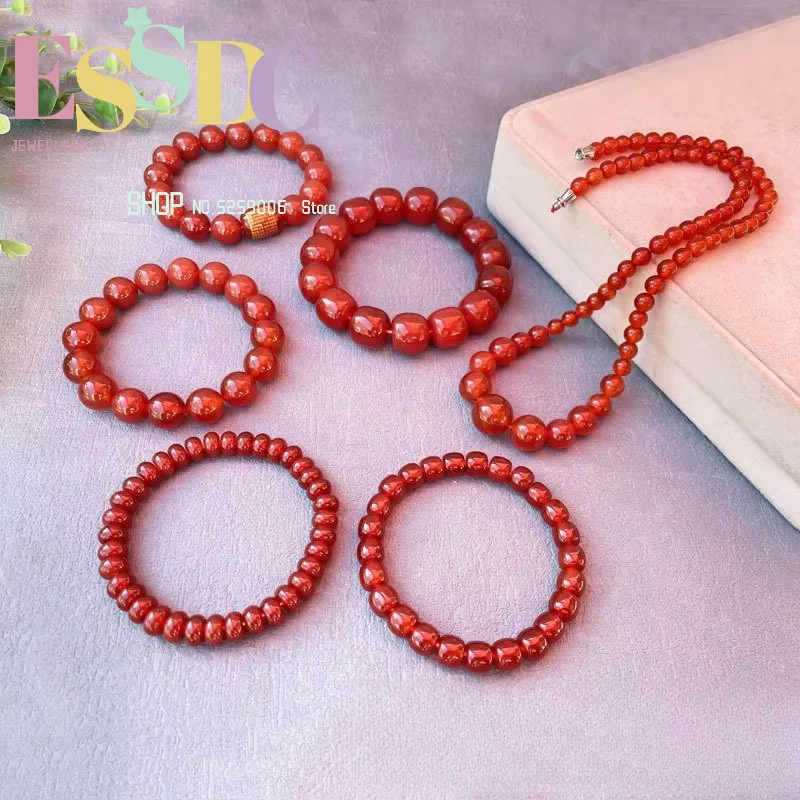 Natural Carnelian Bracelet Agate Raw Stone Surround Bead Chain Telescopic Bracelet Bracelet Jewelry Men Women Gifts