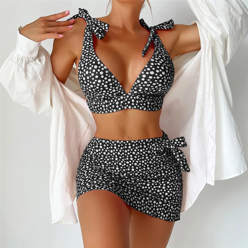 

Bathing Suit High Waist Bikini 2024 Woman Three Piece Bather Cover Up Swimming Suit for Women's Swimsuit Sexy Swimwear Beachwear