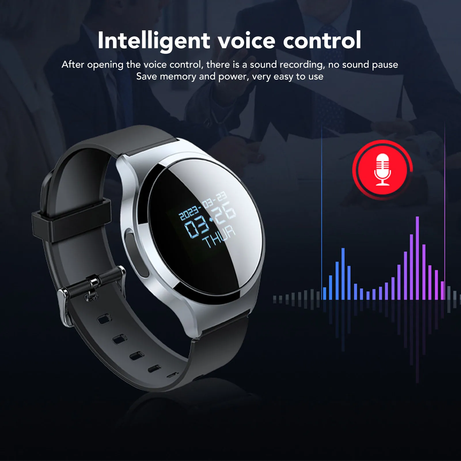 Voice Activated Recorder Large Diameter Dual Microphone Voice Recorder Watch Noise Reduction Auto Save File Black for Meetings