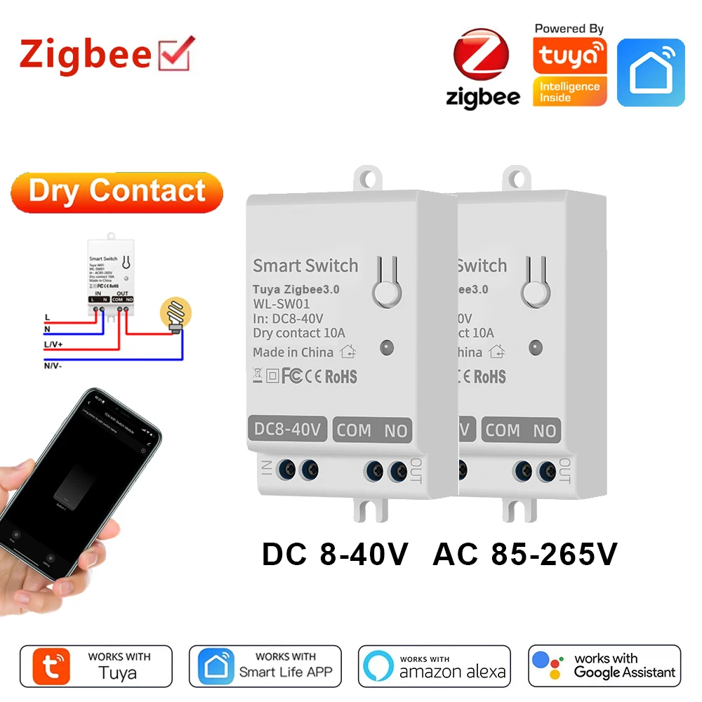 Tuya ZigBee Smart Switch Module Dry Contact DC8-40V AC85-265V Smart Home Breaker Relay Inching Timer Work with Alexa Google Home
