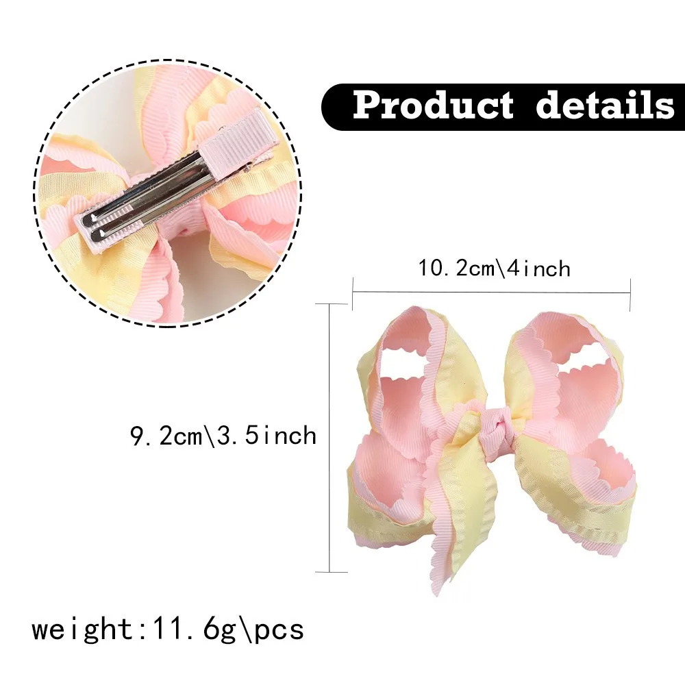 20pc Korean Style Ruffle Hair Bow Clips 4 Inch Barrettes Waves Edge Frill Side Clips for Baby Girls Kids Photoprops Headwear