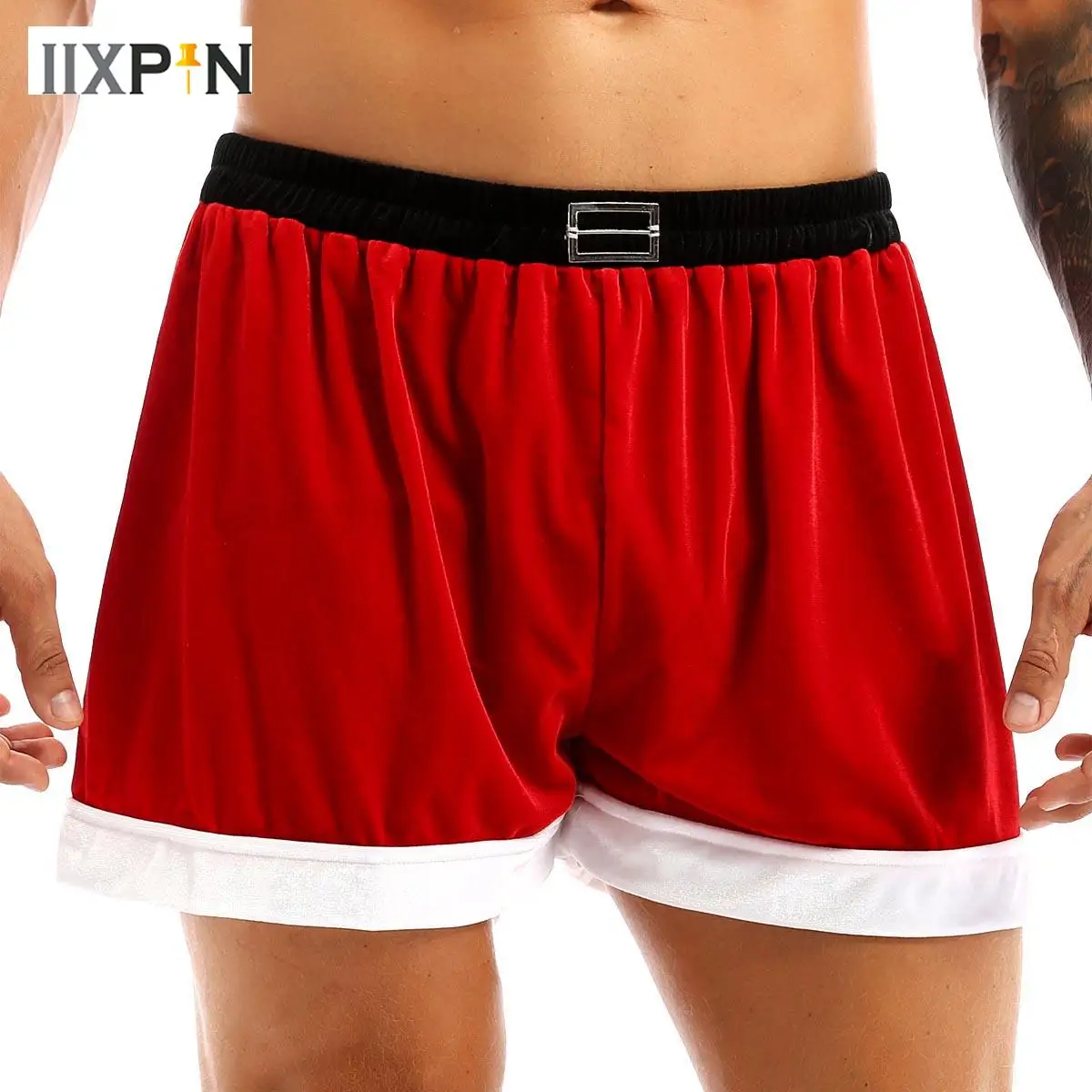 

Mens Boxer Shorts for Christmas Party Santa Claus Cosplay Costume Soft Flannel Bottoms Panties Underwear Short Pants Nightwear