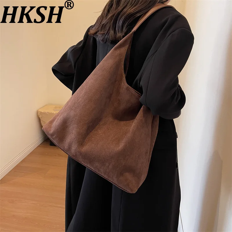 

HKSH 2022, осенне-зимняя новая женская сумка-тоут, большая вместительная однотонная офисная женская сумка на одно плечо, универсальная винтажная сумка HK13259
