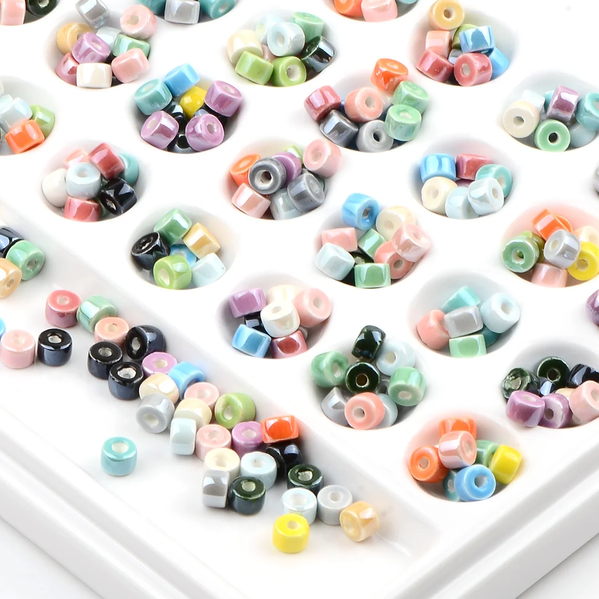 15/30pcs Random Color Glossy Cylindrical Ceramic Beads 4*6mm For DIY Bracelet Necklace Hair Accessories Craft Making