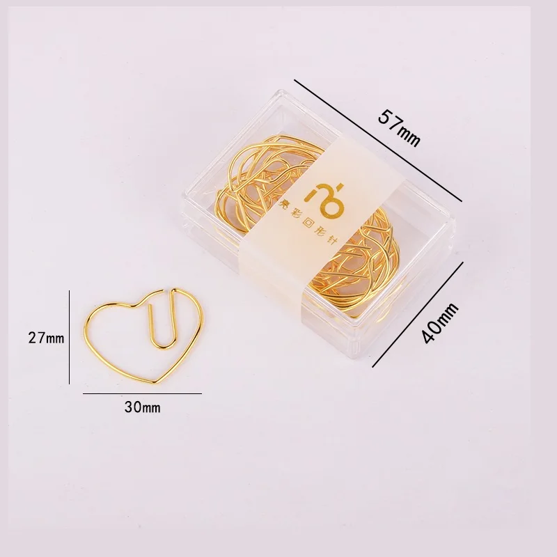 Gold Love heart Stainless Steel Paper Clip Golden Pin Clip Lovely Kawaii Stationery Paper Clips Gold Bookmark Kawaii Accessories
