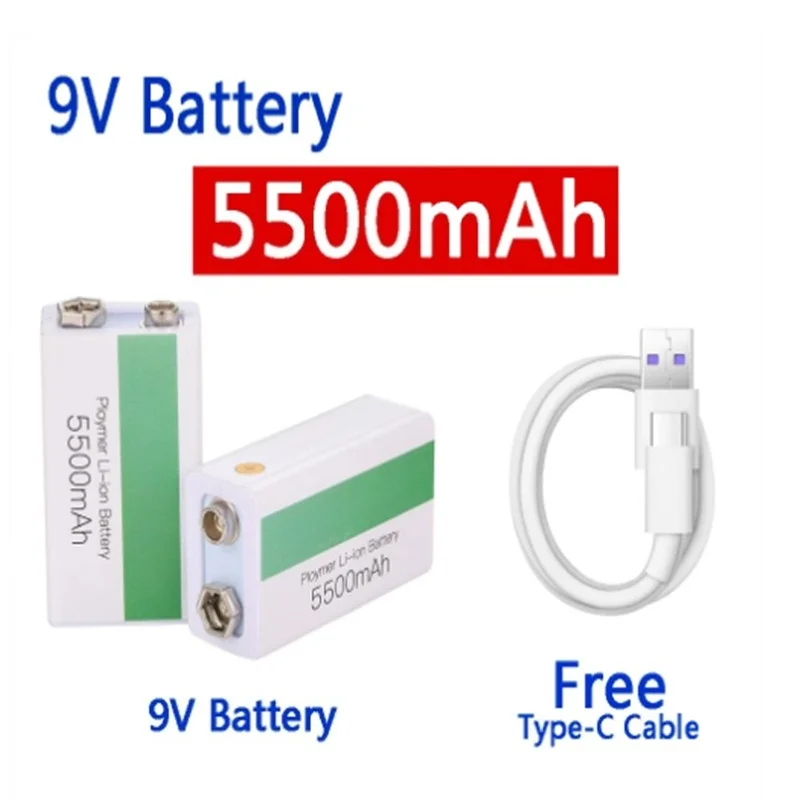 9V 5500mAh 充電式リチウムイオンバッテリーパック、マイクロ USB ポート付き、ギターエフェクトペダル用の長持ちする電源